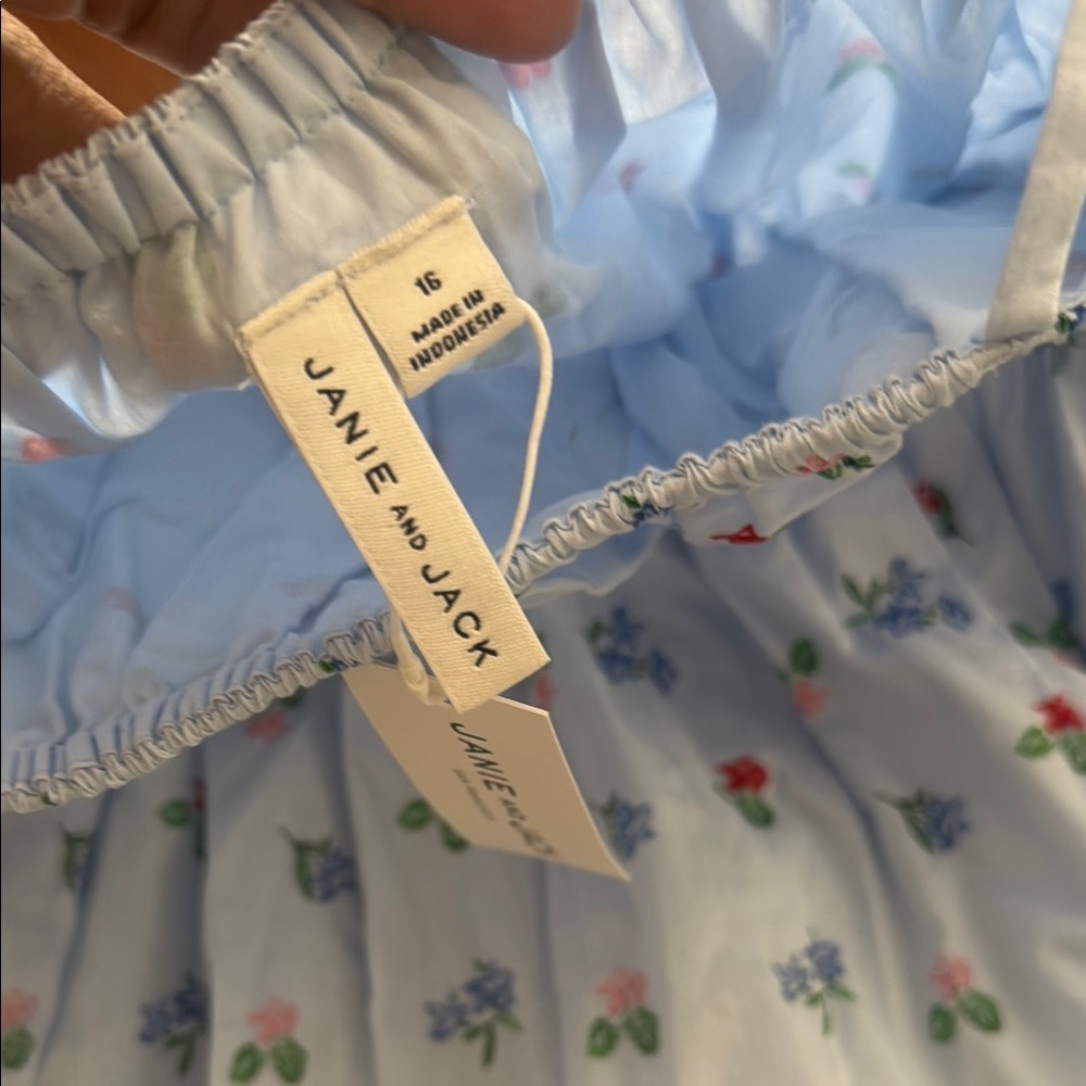 Janie and Jack Blue Floral girls sun Dress in White with Red and Blue flowe - Picture 5 of 16